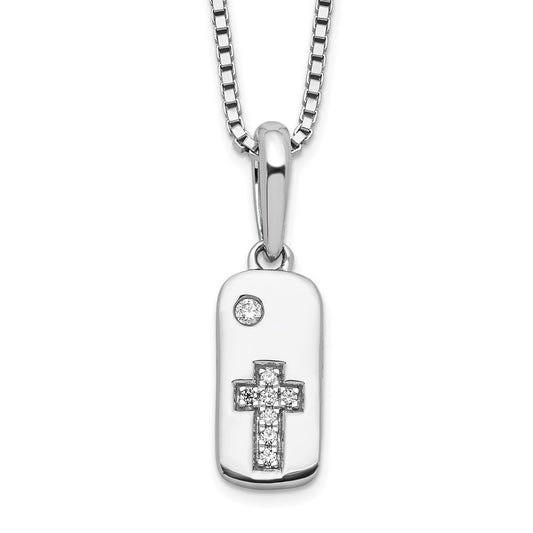 White Ice Sterling Silver Rhodium-plated 18 Inch Diamond Cross Tag Necklace with 2 Inch Extender 18 Inches