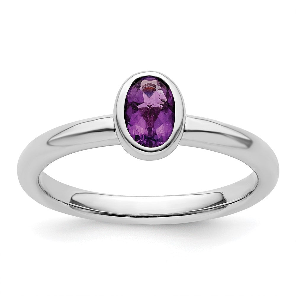 Sterling Silver Stackable Expressions Oval Amethyst Ring Size -9