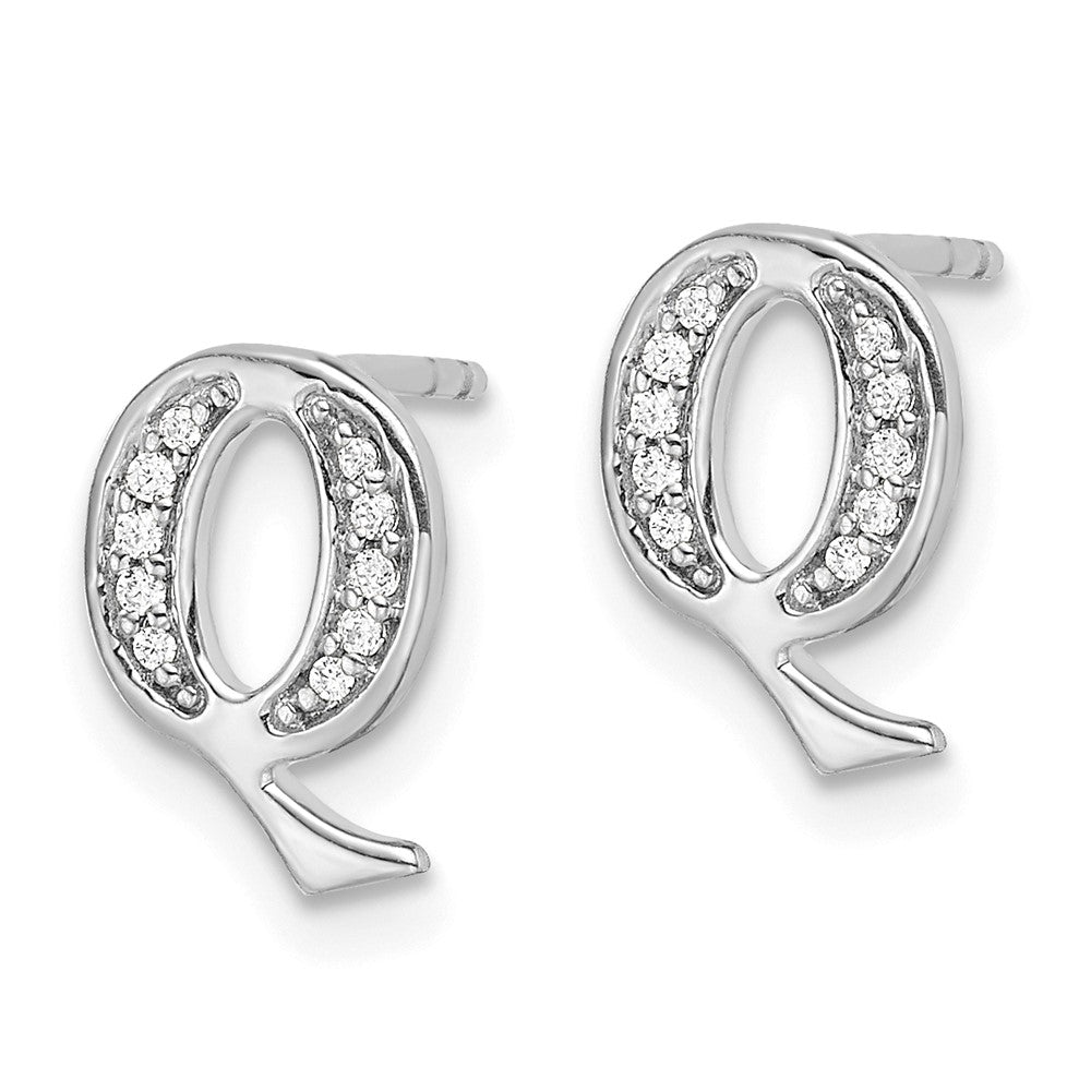 14k White Gold Diamond Initial Q Earrings