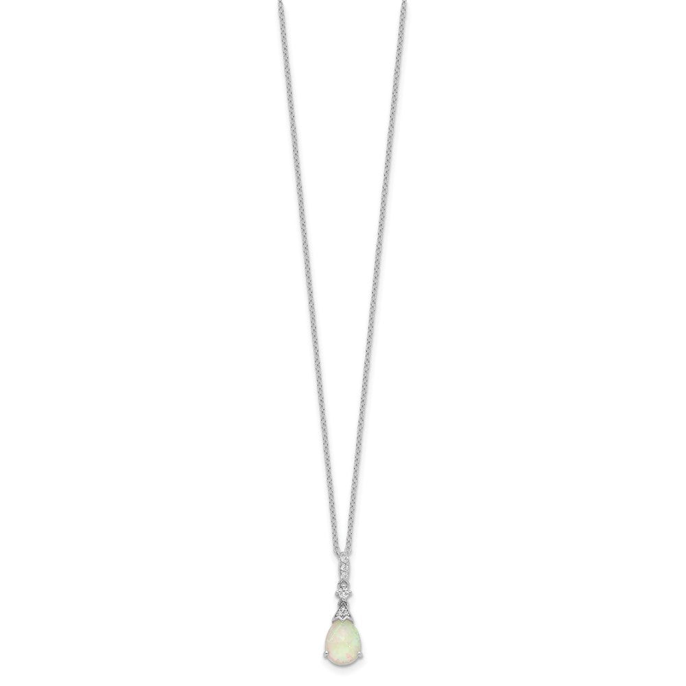 Cheryl M Sterling Silver Rhodium-plated Cabochon Lab Created Opal and Brilliant-cut CZ Teardrop 18 Inch Necklace 18 Inches