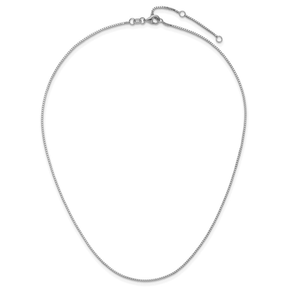 14K White Gold 1mm Box 1in+1in Adjustable Chain