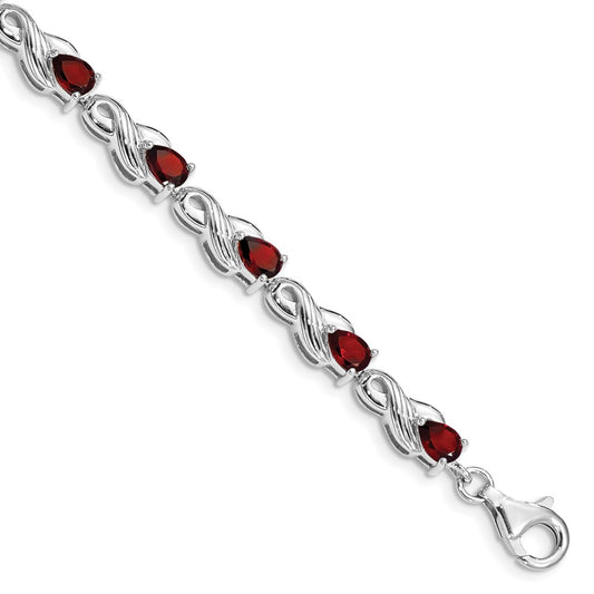 Sterling Silver Rhodium-plated Garnet Bracelet 7 inches