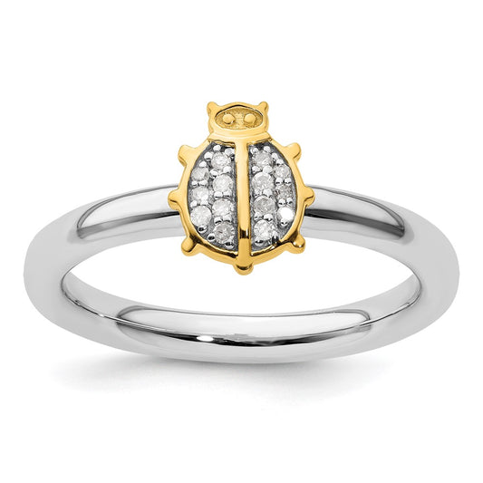 Sterling Silver Stackable Expressions Gold-Plated Ladybug Dia. Ring Size -6