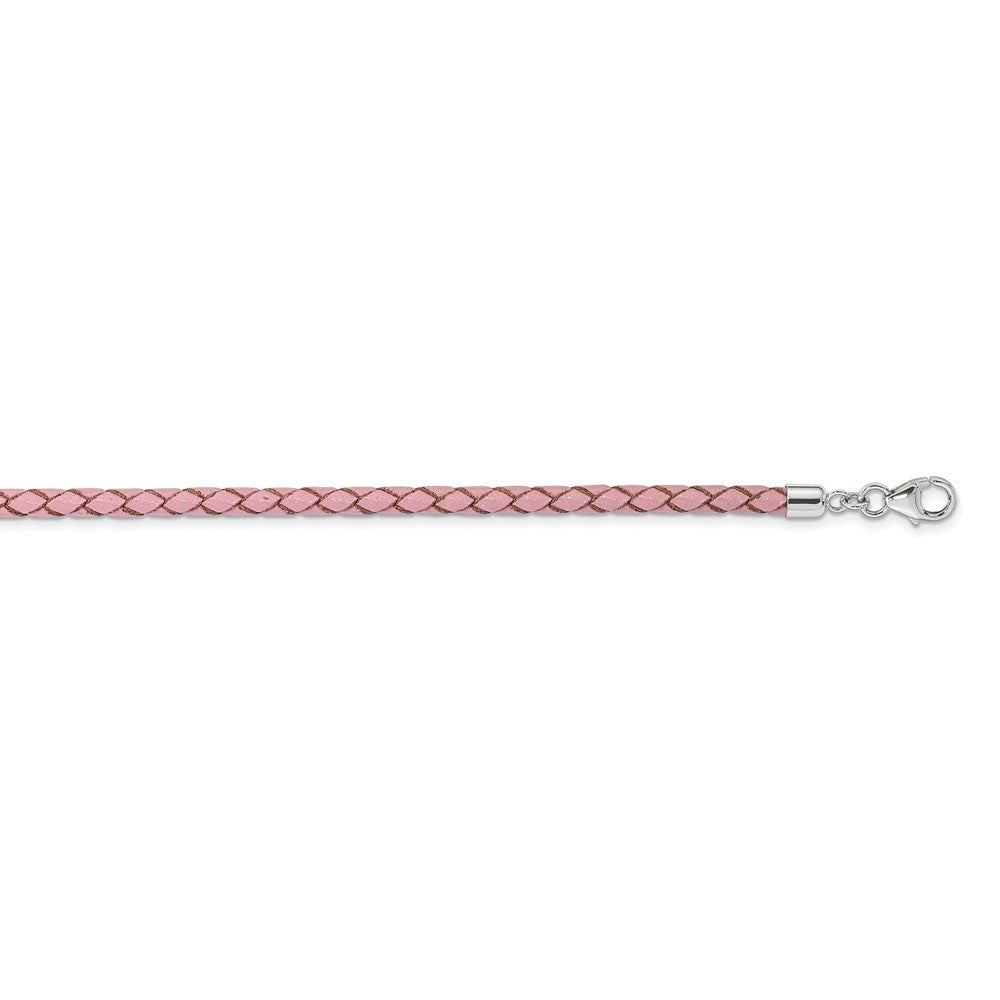 SS Reflections Pink Leather Rh-plated 14in w/2in ext Choker/Wrap Bracelet 14 inches