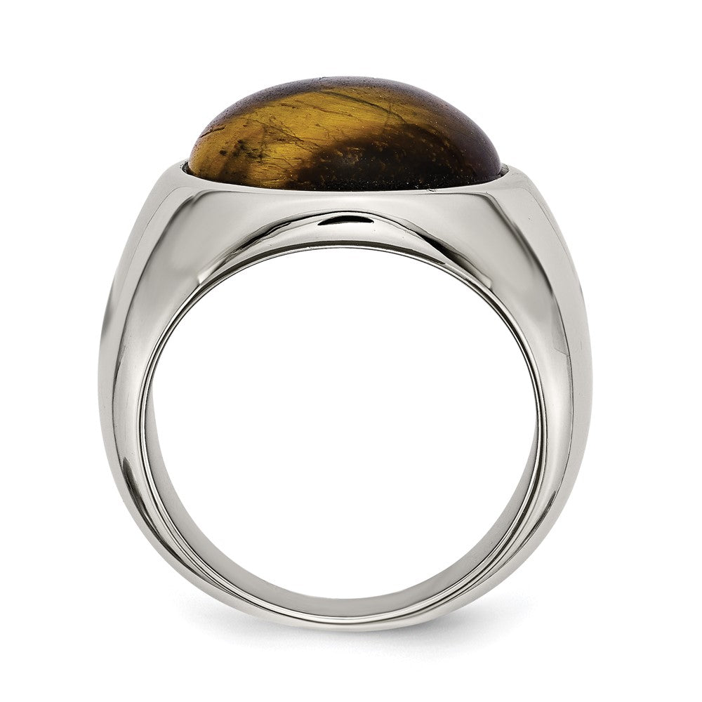Stainless Steel Polished Tiger's Eye Ring Size - 9