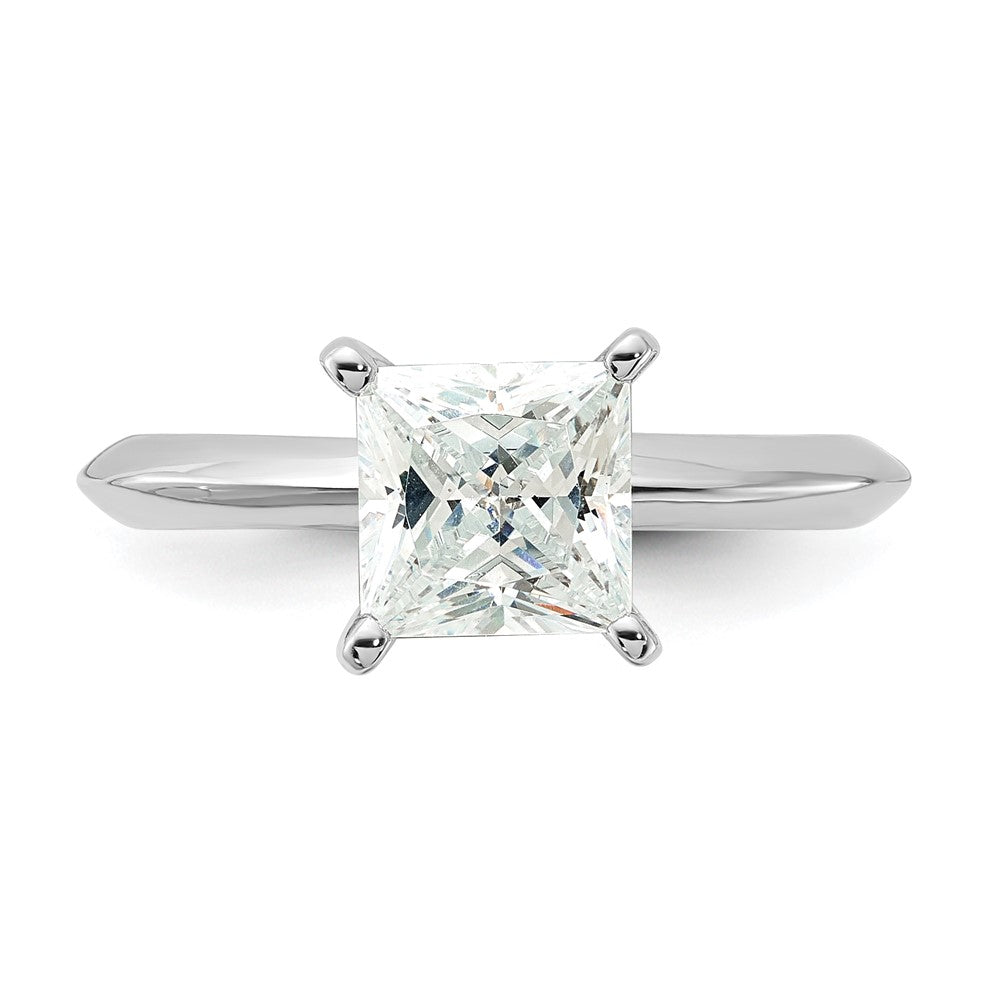 Sterling Silver Rhodium-plated 6.5mm Princess Cut Diamonore CZ Ring