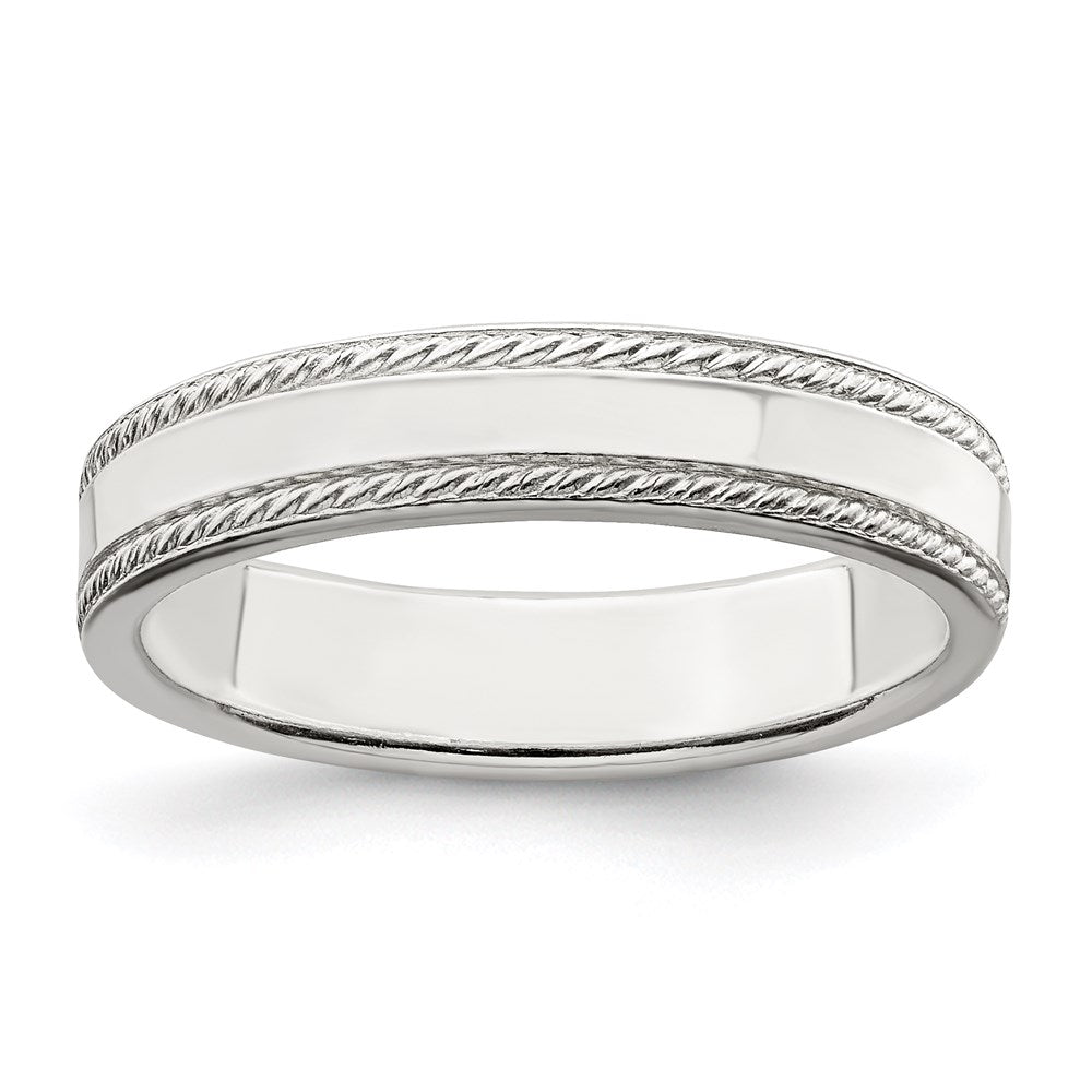 Sterling Silver 4mm Flat with Rope Edge Size 8 Band