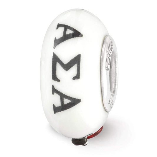 Finest Gold Sterling Silver Reflections Hand Painted Alpha Sigma Alpha Fenton Glass Bead
