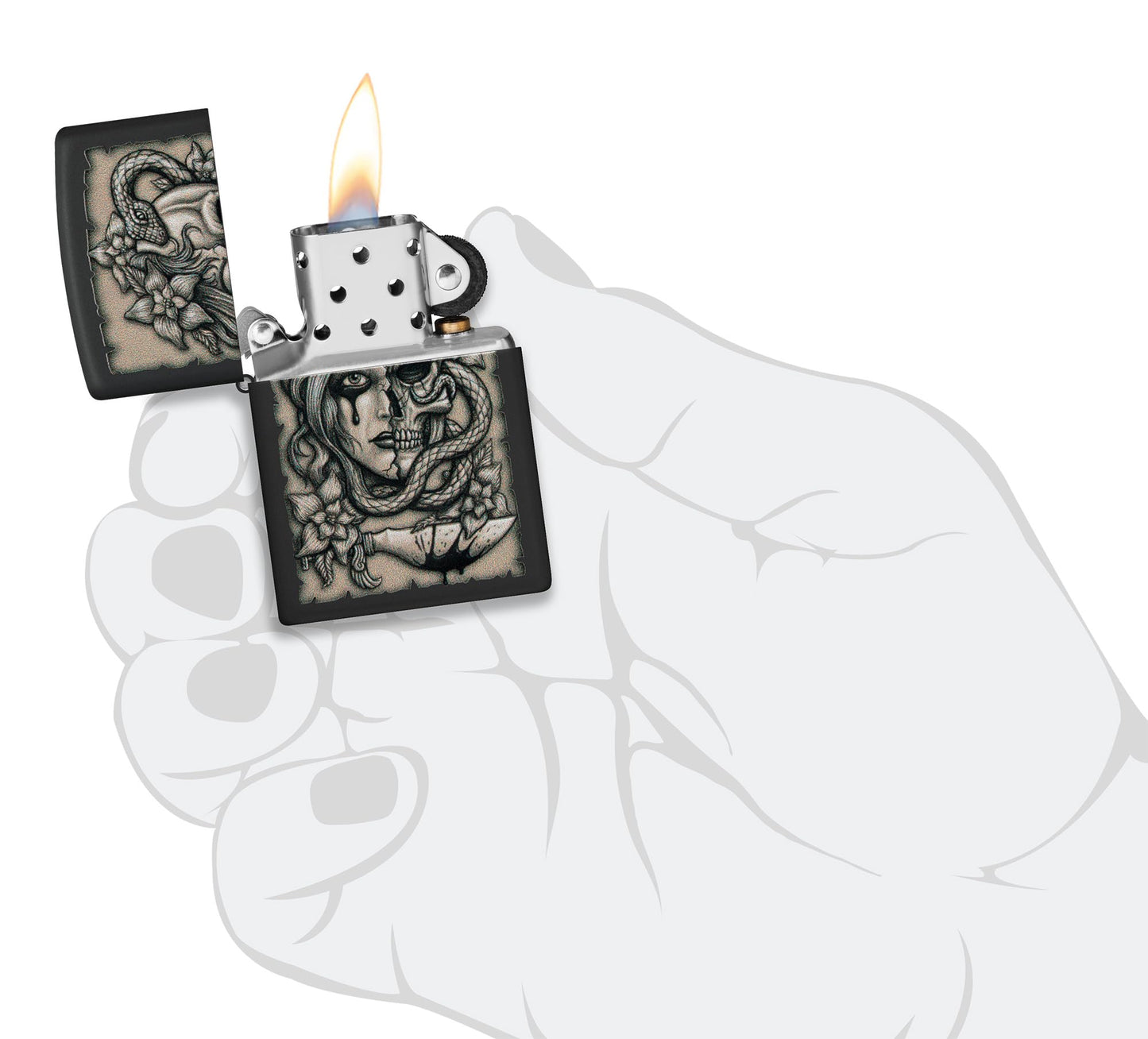 Zippo 48616 Black Gory Tattoo Design Windproof Pocket Lighter