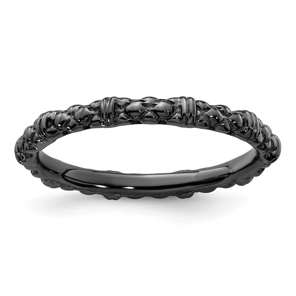 Sterling Silver Stackable Expressions Black-plated Cable Ring Size -8