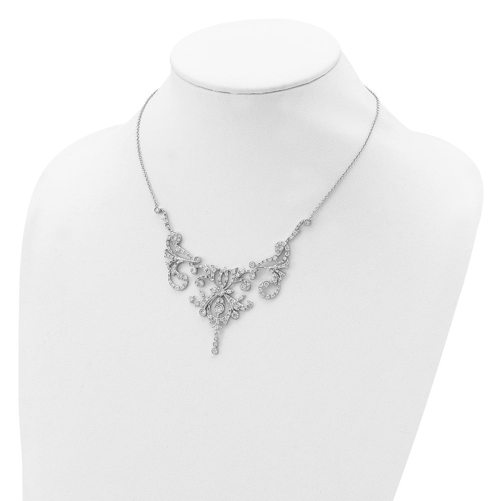 Cheryl M Sterling Silver Rhodium-plated Brilliant-cut CZ Bezel Fancy Scroll 17 Inch Necklace with 2 Inch Extender 17 Inches