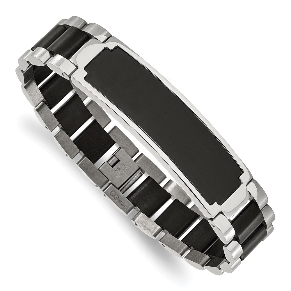 Stainless Steel Brushed and Polished Black IP-plated 8.5in ID Bracelet 8.5 inches