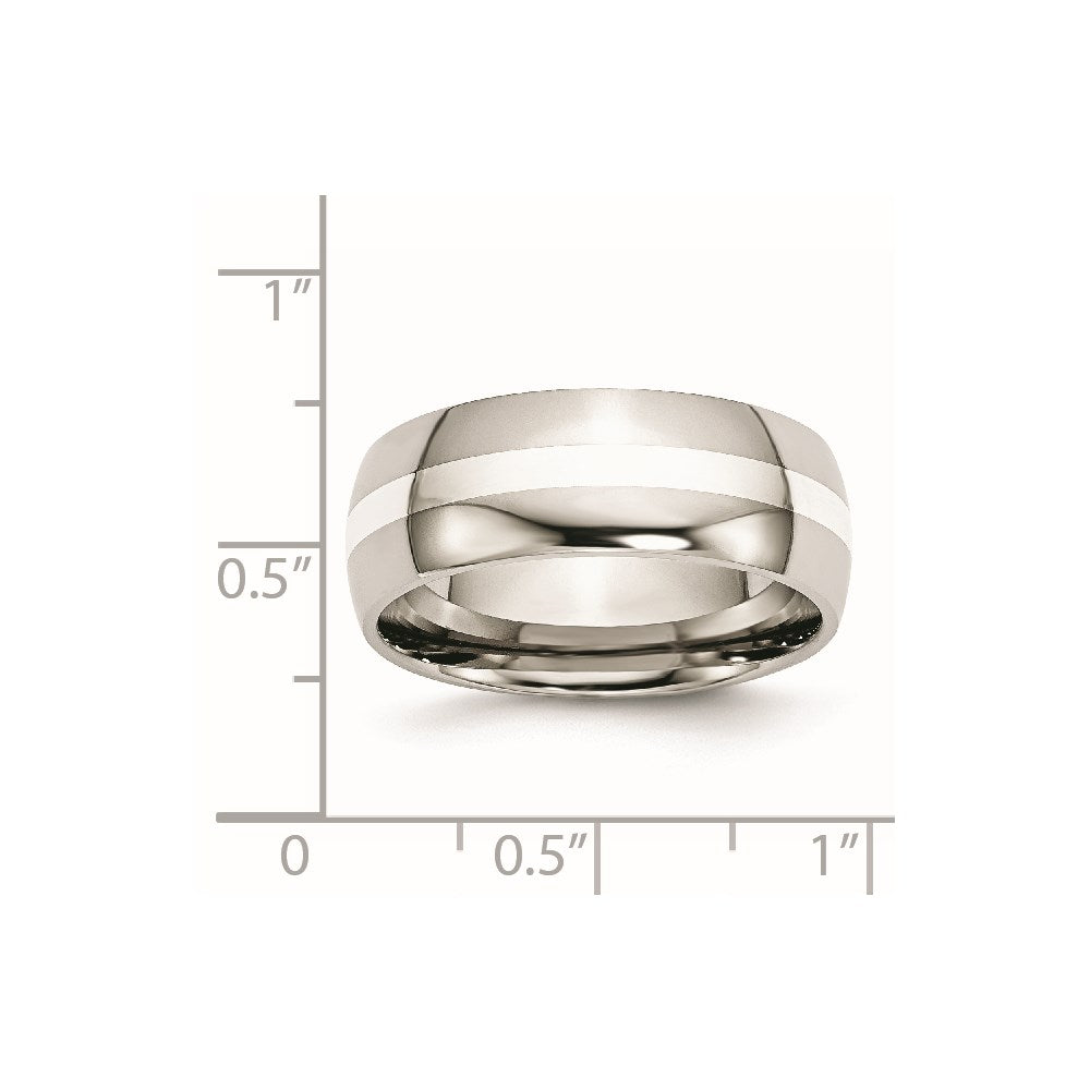 Stainless Steel w/Sterling Silver Inlay Polished 8mm Band Size - 10.5