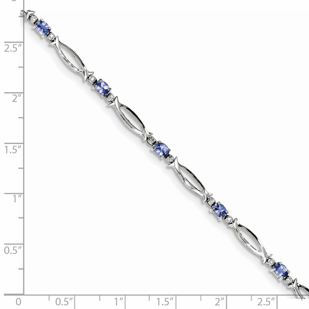 Sterling Silver Rhodium-plated Tanzanite and Diamond Bracelet 7 inches
