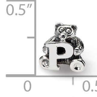 925 Sterling Silver Artisan Oxidized Reflections Letter Name Personalized Monogram Initial P Bead Charm 7.27x7.27mm Wide