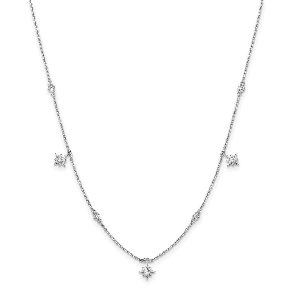 Sterling Shimmer Sterling Silver Rhodium-plated 16 inch 7 Stone 7 Star Stations CZ Necklace with 2 inch extender 16 Inches