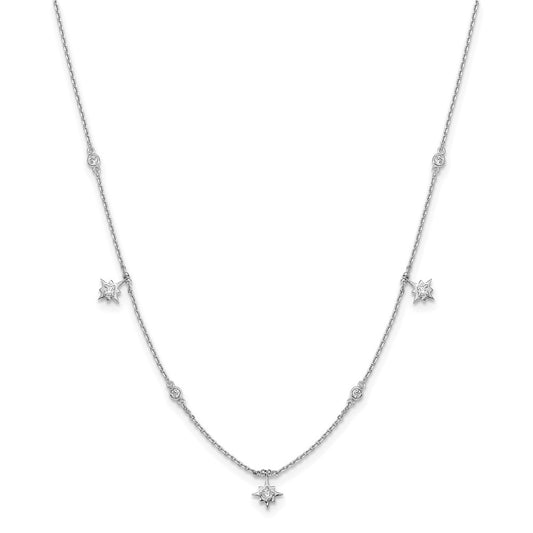Sterling Shimmer Sterling Silver Rhodium-plated 16 inch 7 Stone 7 Star Stations CZ Necklace with 2 inch extender 16 Inches