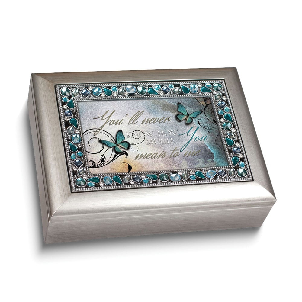 HOW MUCH YOU MEAN TO ME Jeweled Silver-tone Resin Music Box (Plays Wonderful World) Q-GM14492