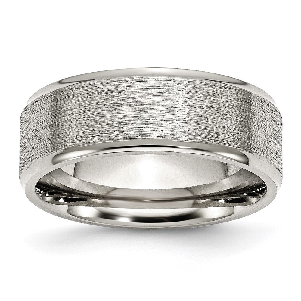 Stainless Steel Polished w/Grain Finish Center 8mm Ridged Edge Band Size - 9.5