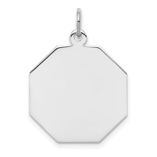 SS Rh-plt Engraveable Octagon Polished Front/Satin Back Disc Charm