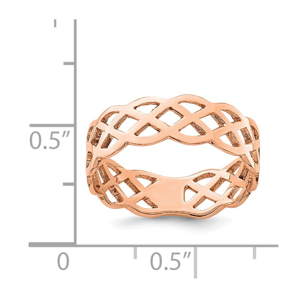 14K Rose Polished Weave Ring Size 7