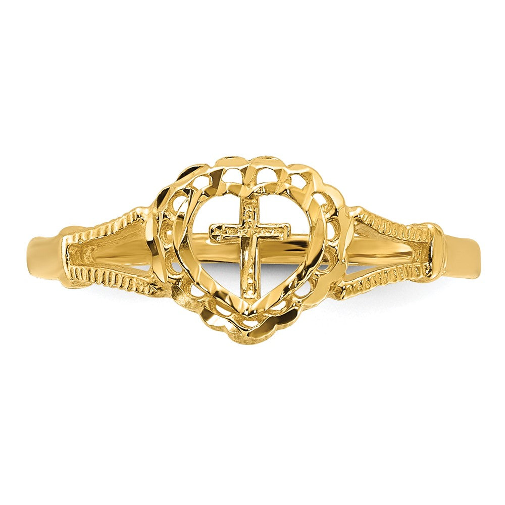 14K Diamond-Cut Childs Heart & Cross Ring Size 4