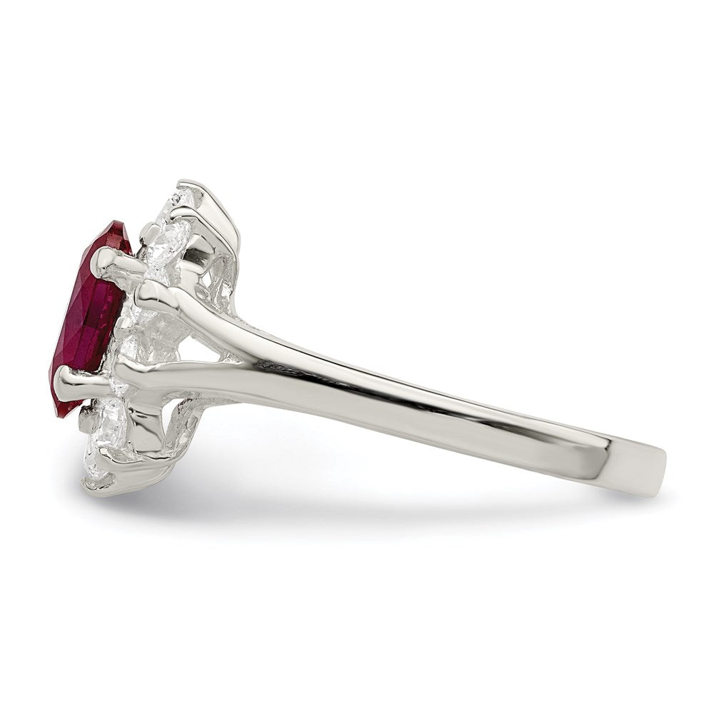Sterling Silver Red Oval CZ Cluster Ring