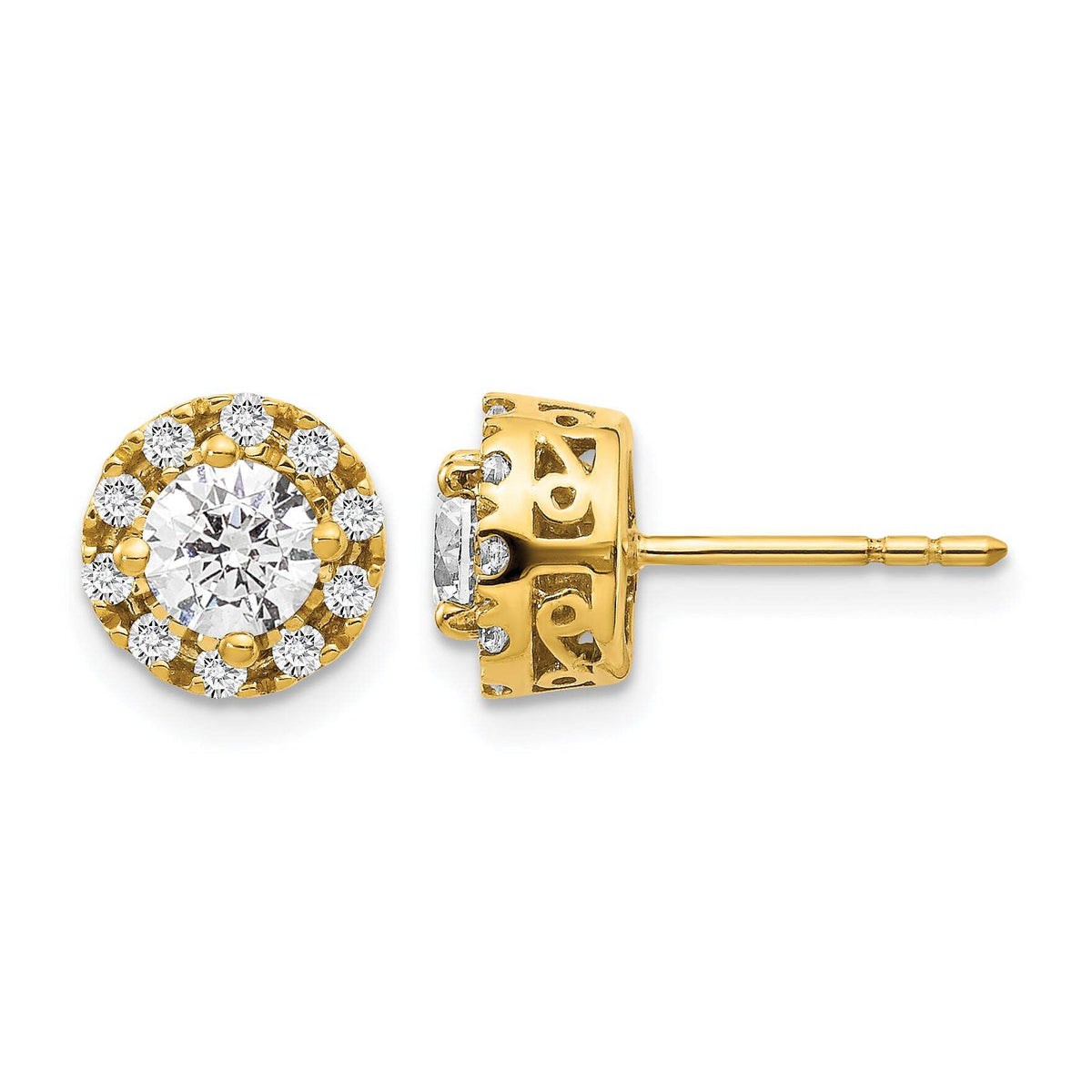 14k Yellow Gold 1 carat Lab Grown Diamond VS/SI+ G+ Halo Post Earrings