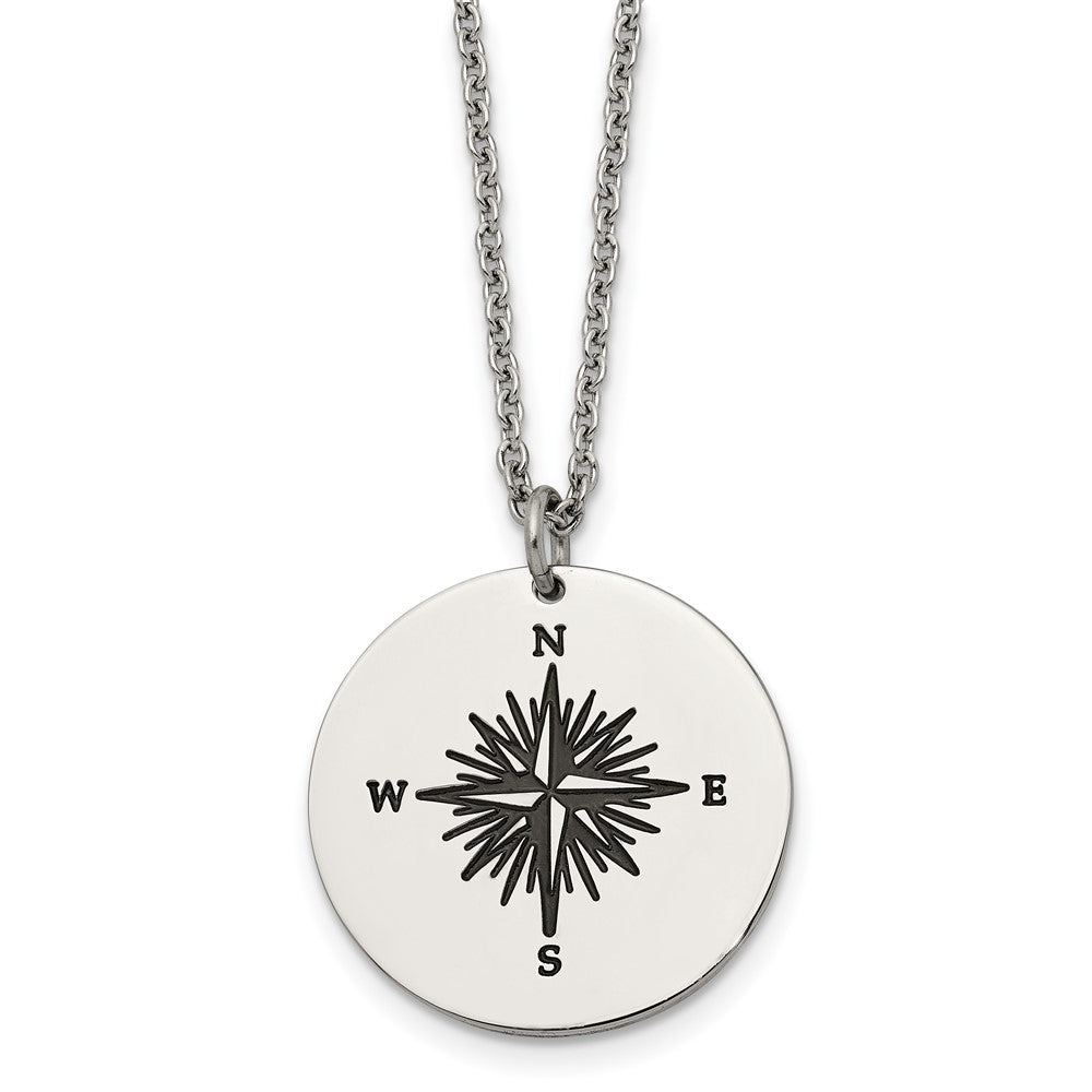 Stainless Steel Polished Enamel ALL WHO WANDER Compass Necklace