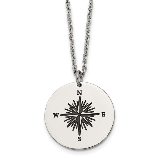 Stainless Steel Polished Enamel ALL WHO WANDER Compass Necklace