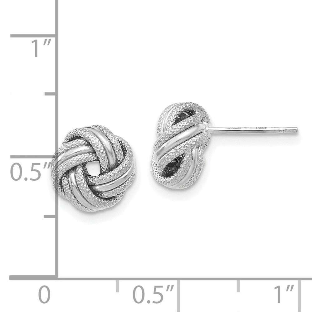 14K with White Rhodium Plating Knot Polished D/C Post Earrings