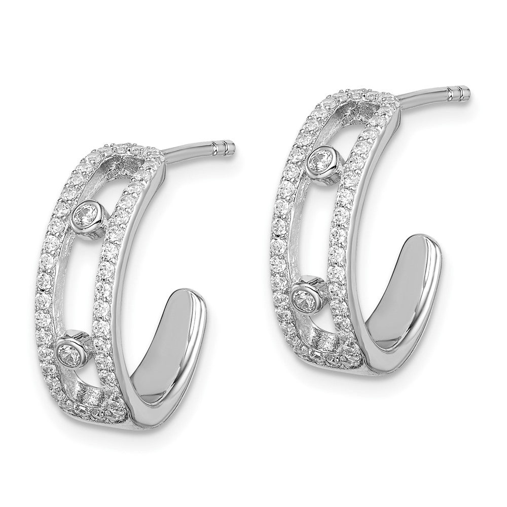 Sterling Silver Rhodium-plated CZ J-Hoop Earrings