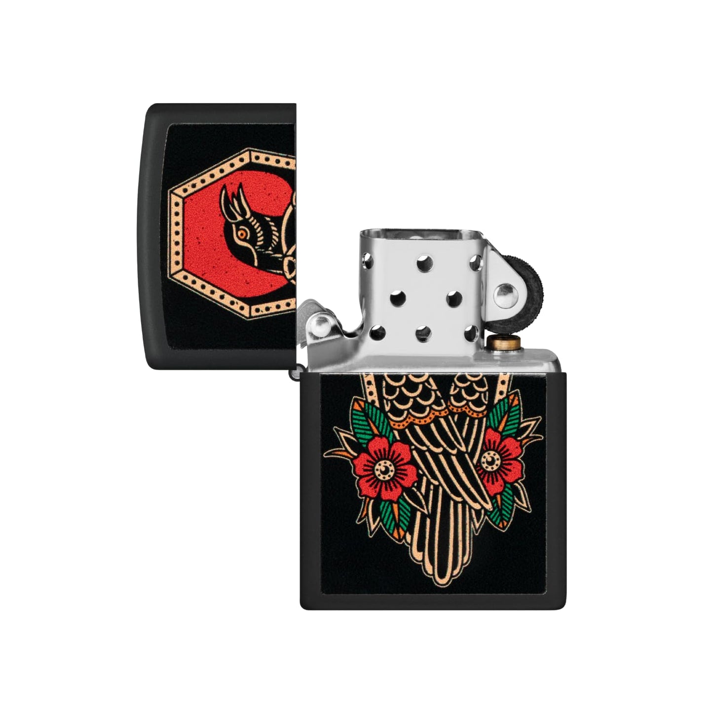 Zippo Crow Tattoo Design Black Matte Pocket Lighter
