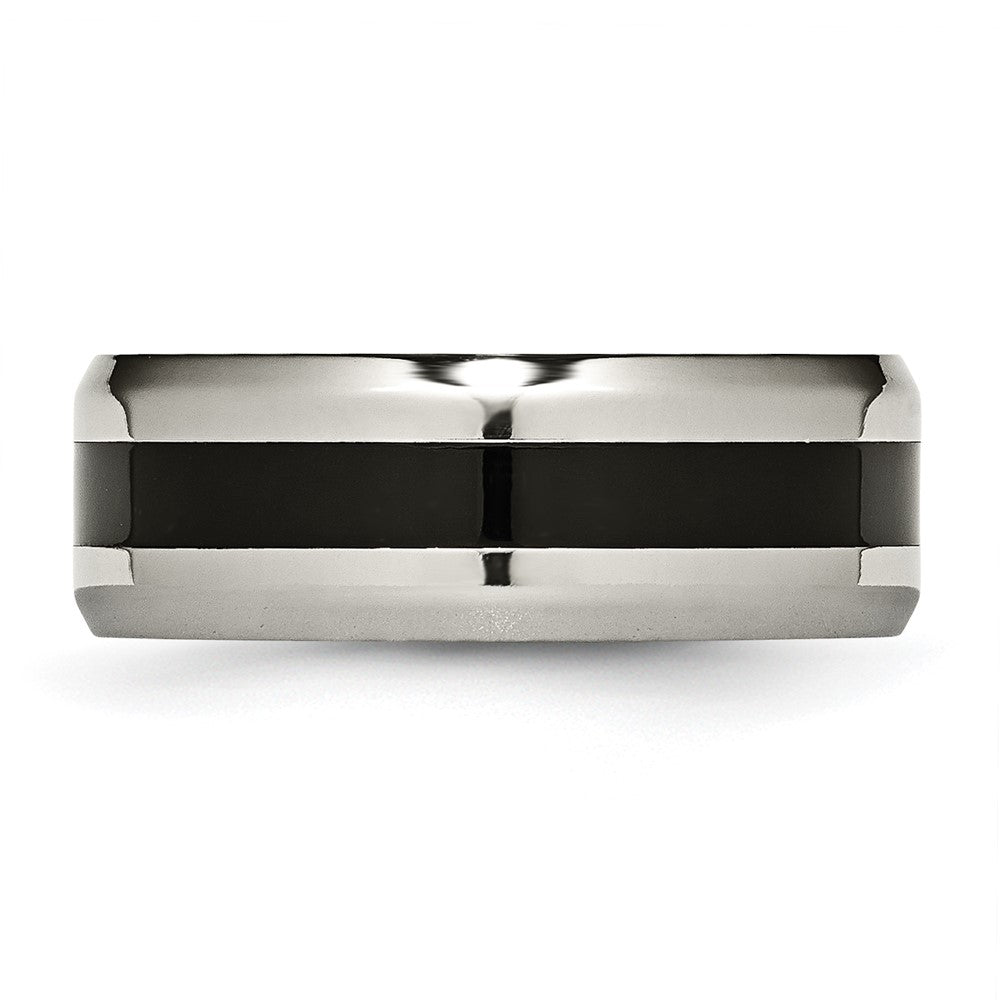 Titanium Polished Black Enamel 8mm Beveled Edge Band Size - 12