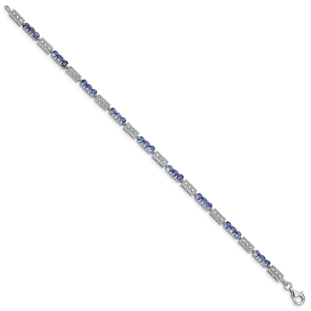Sterling Silver Rhodium-plated Tanzanite and Diamond Bracelet 7 inches