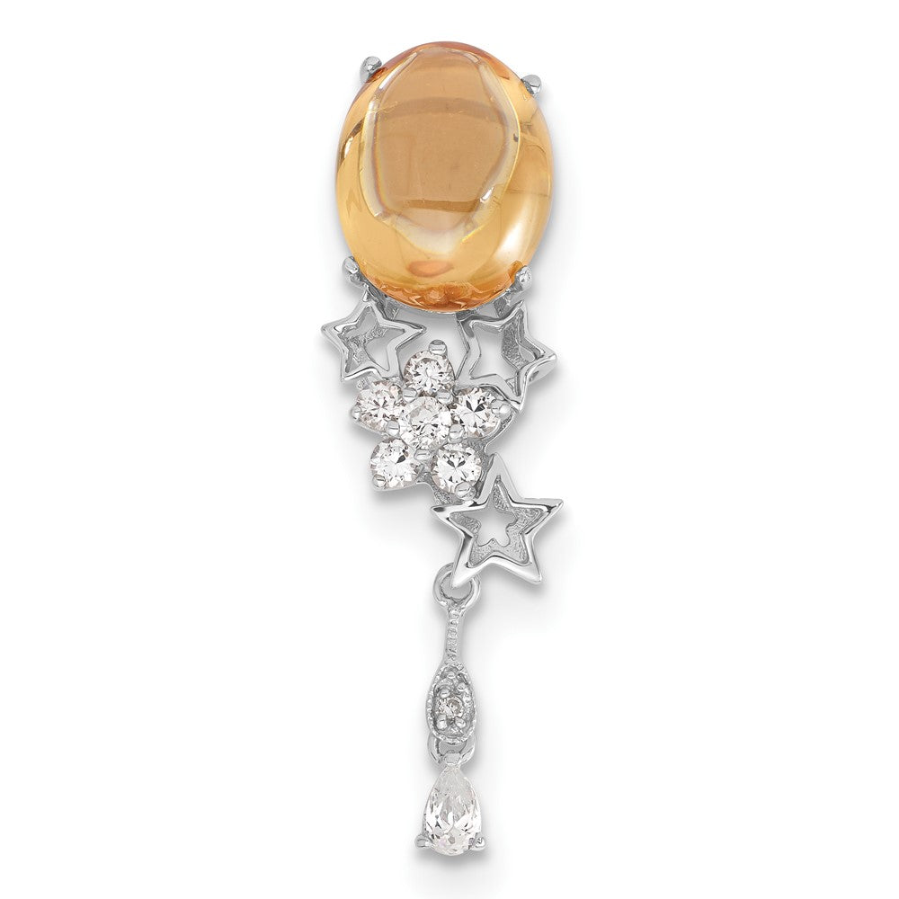 Sterling Silver Orange & Clear CZ Flower & Stars Dangle Chain Slide