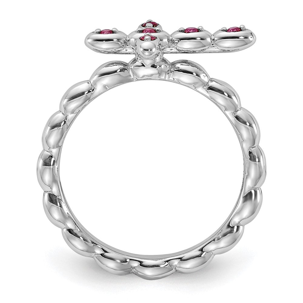 Sterling Silver Stackable Expressions Rhodium-plated Created Ruby Cross Ring Size -7