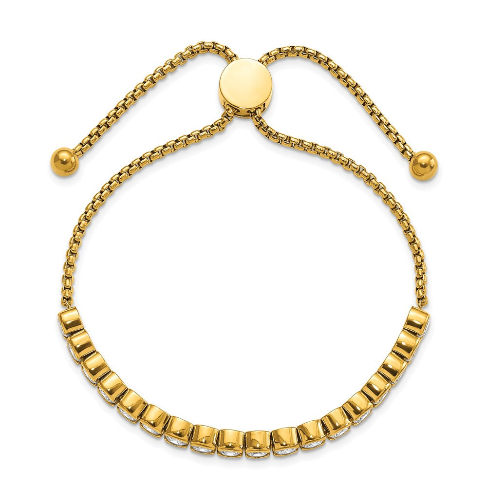 Stainless Steel Polished Yellow IP-plated CZ Adjustable Bracelet 10 inches