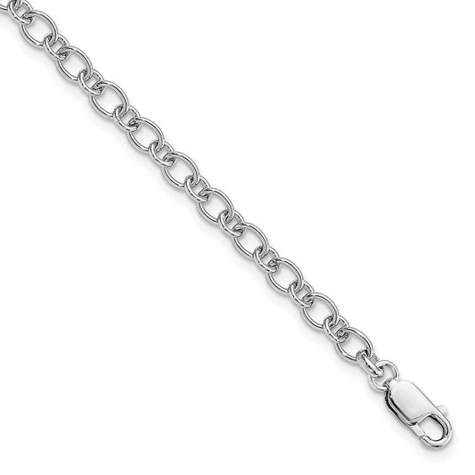 Amore La Vita Sterling Silver Rhodium-plated Polished 5.25mm Oval and Round Link 9 inch with Lobster Clasp Charm Anklet 9 inches