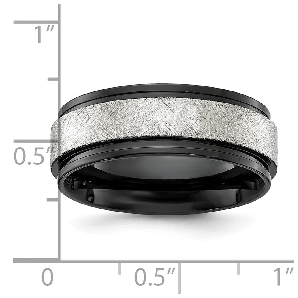 Chisel Stainless Steel Polished Black IP-plated with Scratch Finish Center 8mm Band Size - 12.5