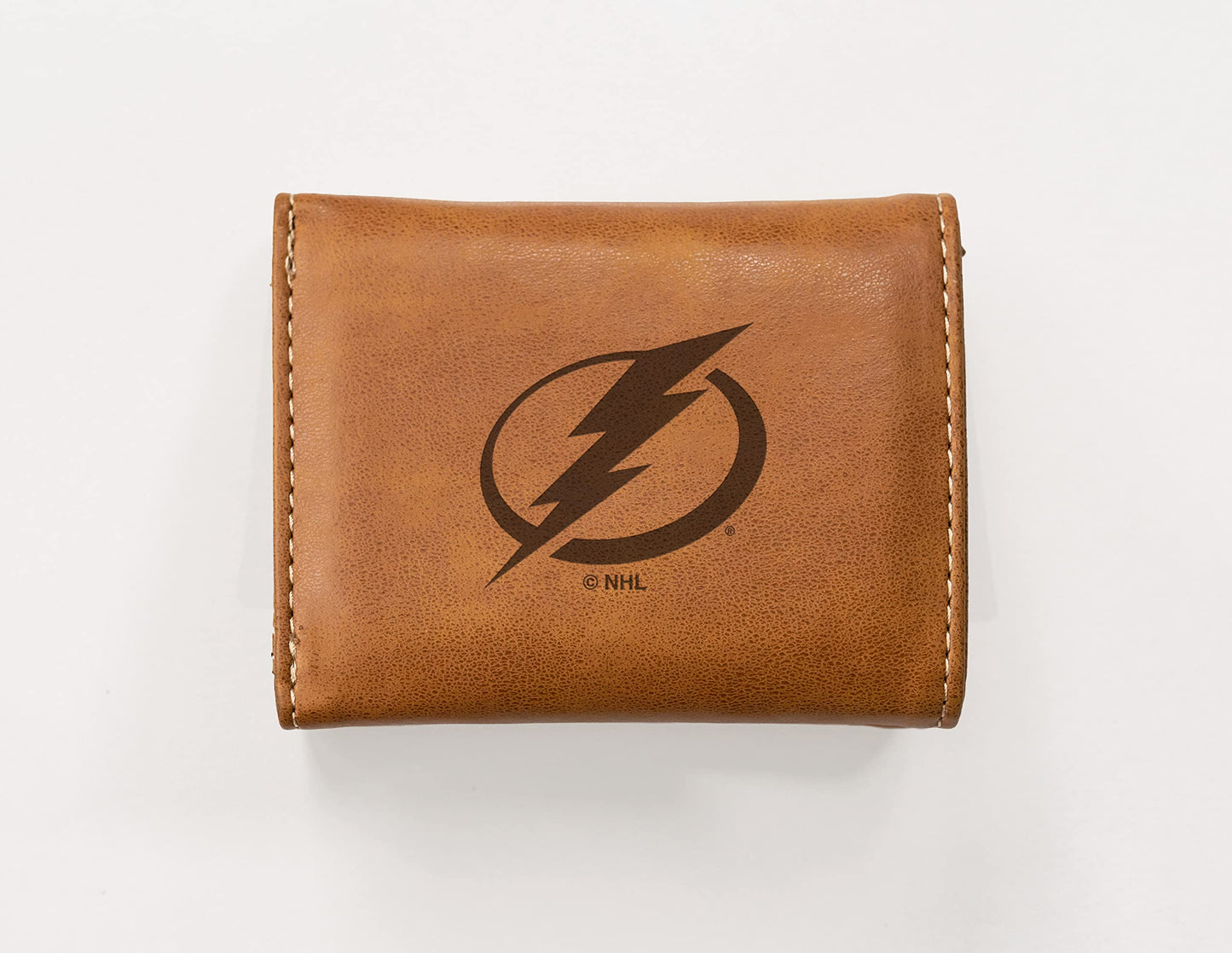 Hockey Rico Industries Tampa Bay Lightning Brown Laser Engraved Trifold Laser Engraved Tri-Fold Wallet - Men's Accessory