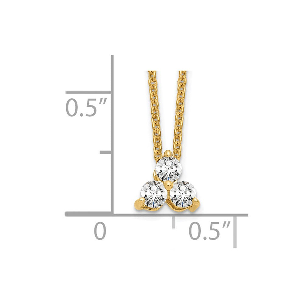 True Origin 14K 1/4 carat Lab Grown Diamond VS  D E F Three Stone 18 inch Necklace