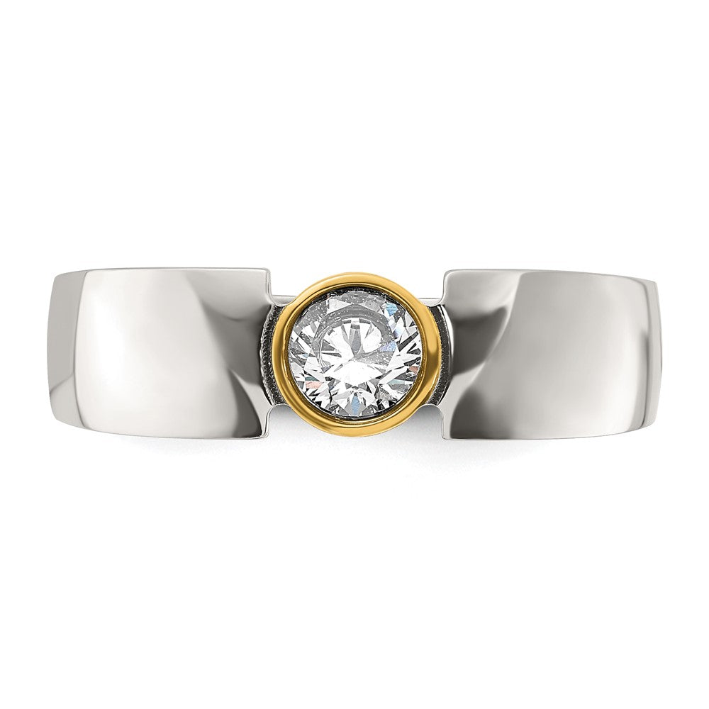 Stainless Steel Polished Yellow IP-plated with CZ Tapered Ring Size - 11