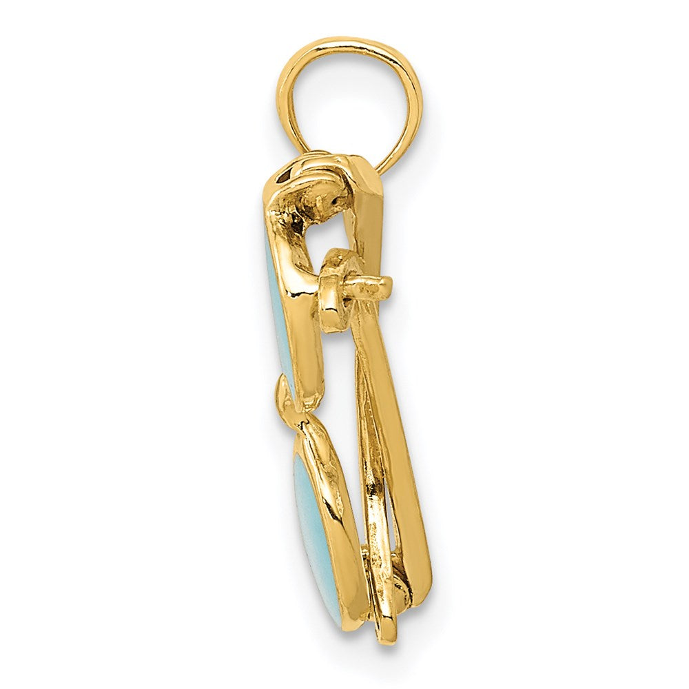 14K 3D Aqua Enameled Sunglasses Pendant
