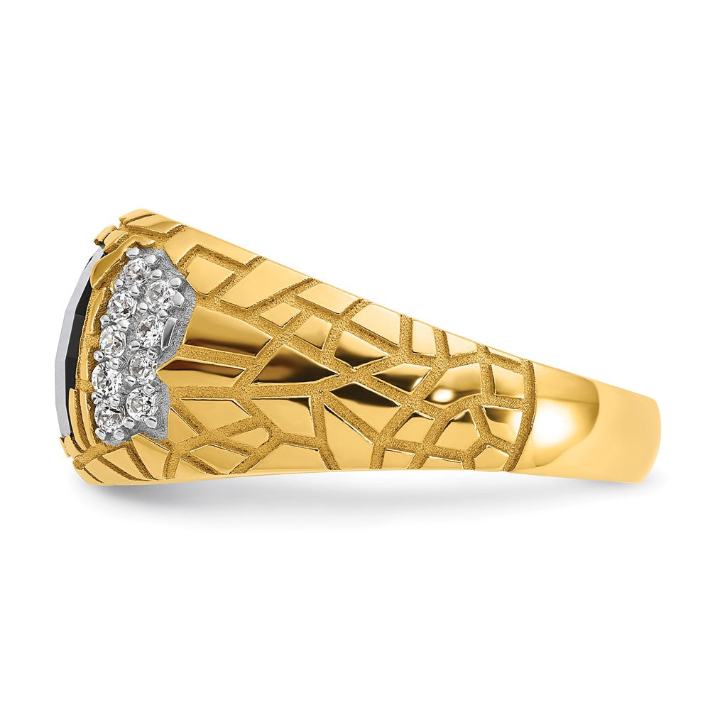 IBGoodman 10k Men's Polished and Nugget Textured Onyx and 1/4 Carat A Quality Diamond Ring