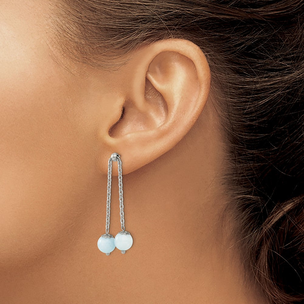 Stainless Steel Polished w/Blue Quartz Moveable Dangle Post Earrings
