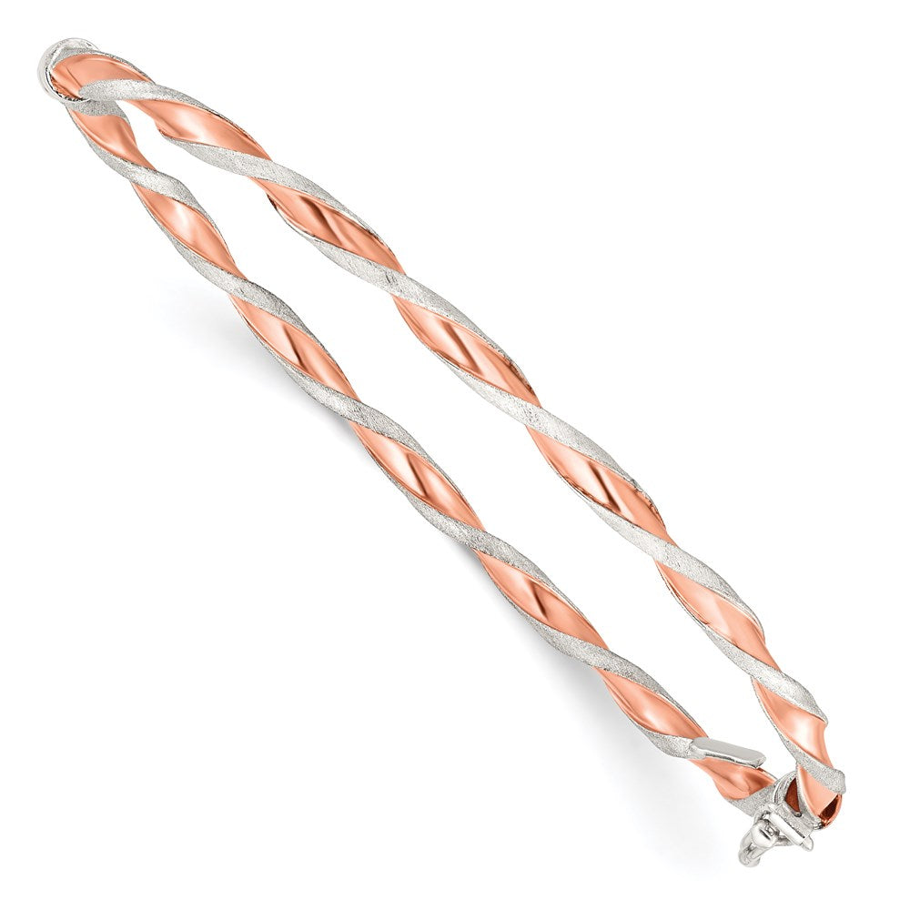 Sterling Silver Rose-tone Satin/Polish Twisted 3mm Hinged Bangle 7 inches