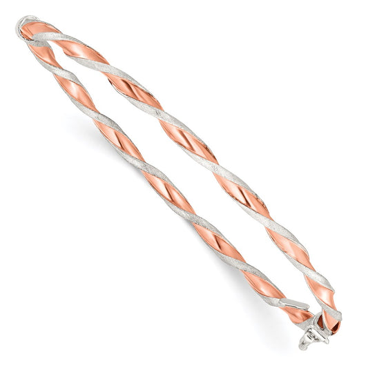 Sterling Silver Rose-tone Satin/Polish Twisted 3mm Hinged Bangle 7 inches