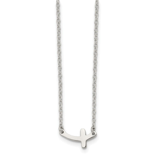 Stainless Steel Polished Sideways Cross 18in Necklace