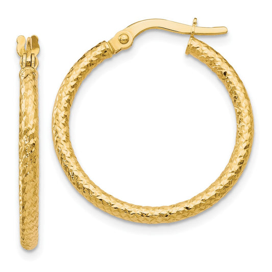 10K Polished and Textured Hinged Hoop Earrings